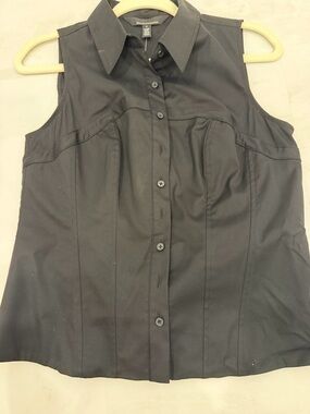 White House Black Market Black Sleeveless Button-Down Shirt